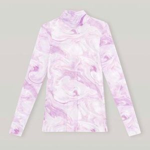 GANNI Marbled Printed Mesh Turtleneck Top